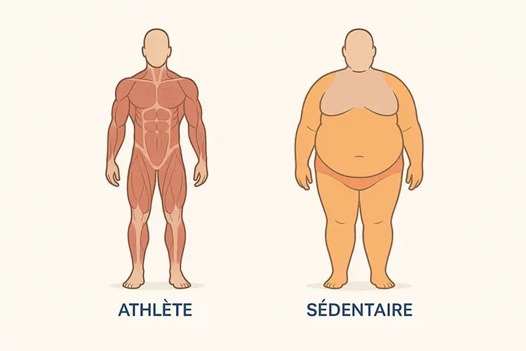 IMC et poids - comprendre et agir pour sa santé - Illustration comparant deux silhouettes avec le même IMC mais des compositions corporelles différentes