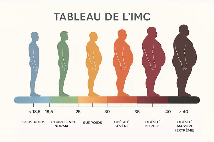 IMC et poids - comprendre et agir pour sa santé - Tableau des catégories de l’IMC avec une courbe colorée pour illustrer les zones de risque
