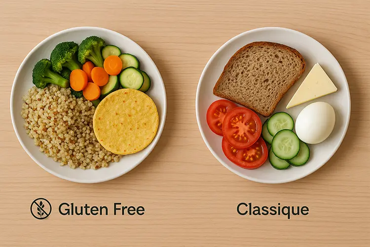 Régimes spécifiques : conseils d’un médecin esthétique - deux assiettes, l’une gluten free, l’autre avec du pain complet classique