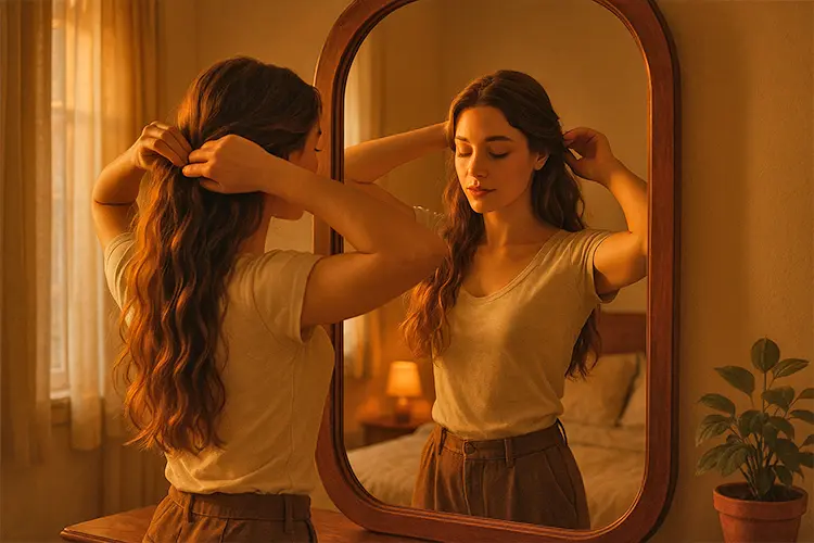 Soins capillaires : conseils d’un médecin pour des cheveux brillants - femme détachant ses cheveux en fin de journée
