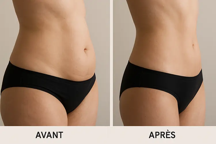 Cryolipolyse - sculpter votre silhouette sans chirurgie - photo avant - après (illustration anonymisée ou infographie)
