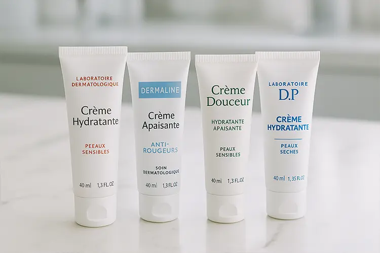 Hydratation de la peau : les bons gestes dès le plus jeune âge - photo de plusieurs tubes de crèmes dermocosmétiques alignés