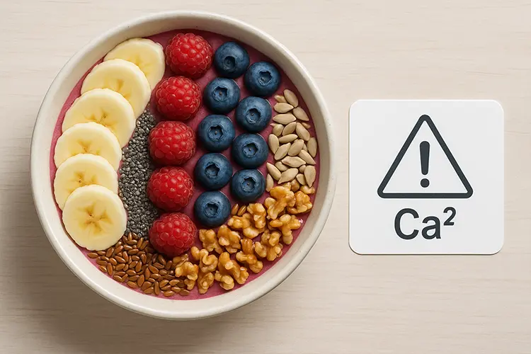 Régimes spécifiques : conseils d’un médecin esthétique - smoothie bowl végétalien riche en graines, mais avec mise en évidence du manque de calcium