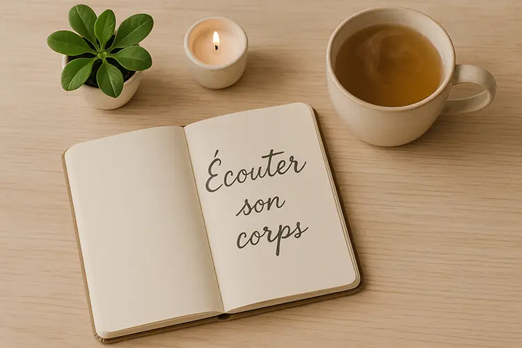 Régimes spécifiques : conseils d’un médecin esthétique - un carnet de notes écouter son corps, tasse de thé, ambiance apaisante