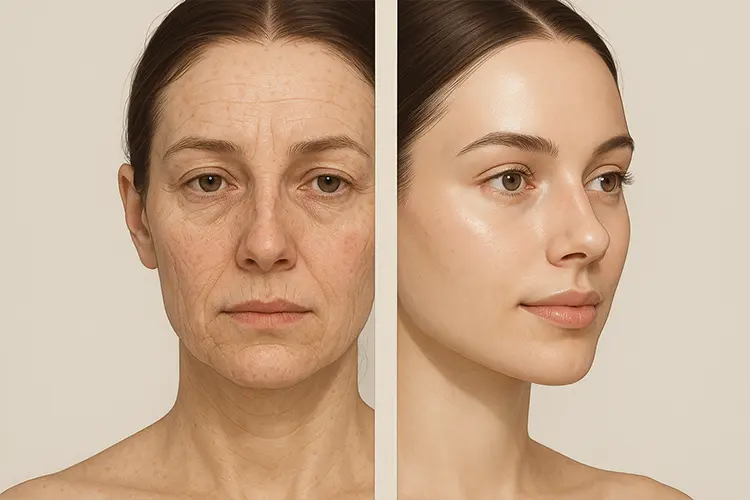 Hydratation de la peau : les bons gestes dès le plus jeune âge - une illustration avant-après d’une peau déshydratée puis hydratée