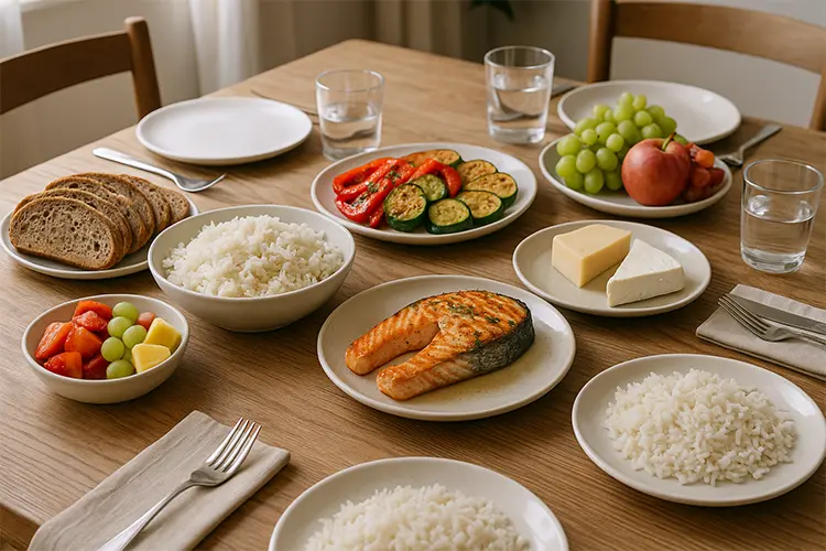 Régimes spécifiques : conseils d’un médecin esthétique - une table familiale avec un repas varié, sans interdit