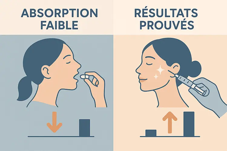 Acide hyaluronique oral : efficace ou non ? - visuel comparatif entre efficacité orale vs injections