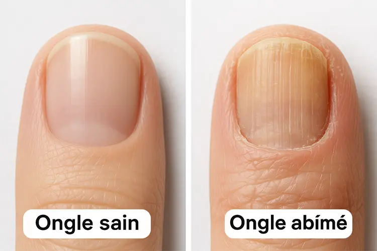 Anatomie et soins des ongles - comparaison-visuelle-entre-ongle-sain-ongle-anomalie